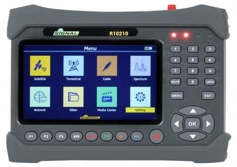 Jelm&eacute;rő műszer DVB-T/T2(HEVC 10 bit)/C &eacute;s DVB-S2X/S2/S ST-6986 be&eacute;p&iacute;tett tunerrel, spektrumanaliz&aacute;torral, optikai teszterrel.